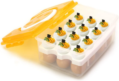 2 Tiers Egg Container Deviled Egg Carrier Eggs Holder with Handle Fridge Freezer Storage by DELIFUR (Green)