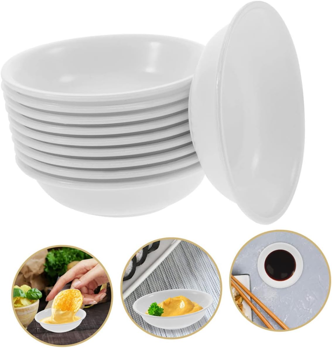 ABOOFAN 10pcs Unbreakable Plastic Dipping Bowls Small Round Sauce Dishes for Appetizers Dishwasher Safe for Sushi BBQ and Party Serving
