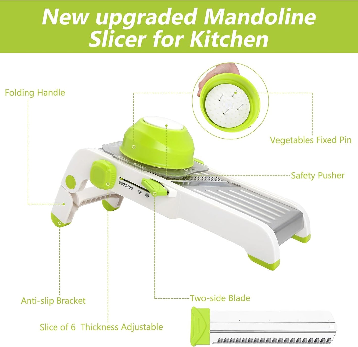 Mandoline Slicer for Kitchen, Adjustable Stainless Steel Mandoline Food Slicer, Onion Potato Cucumber Tomato Carrot Vegetable Fruit Slicer, Mandolin Veggie Cutter with Food Holder, Grey