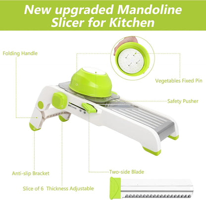 Mandoline Slicer for Kitchen, Adjustable Stainless Steel Mandoline Food Slicer, Onion Potato Cucumber Tomato Carrot Vegetable Fruit Slicer, Mandolin Veggie Cutter with Food Holder, Grey