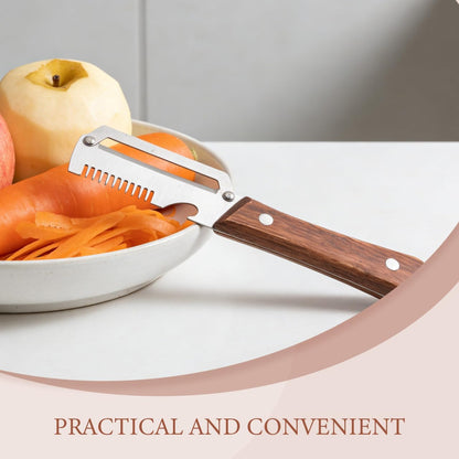 2 Pack Multi-Functional Vegetable Peeler, 3-in-1 Stainless Steel Peeler Shredder with Bottle Opener, Multifunctional Vegetable and Fruit Slicing Knife with Wooden Handle for Kitchen
