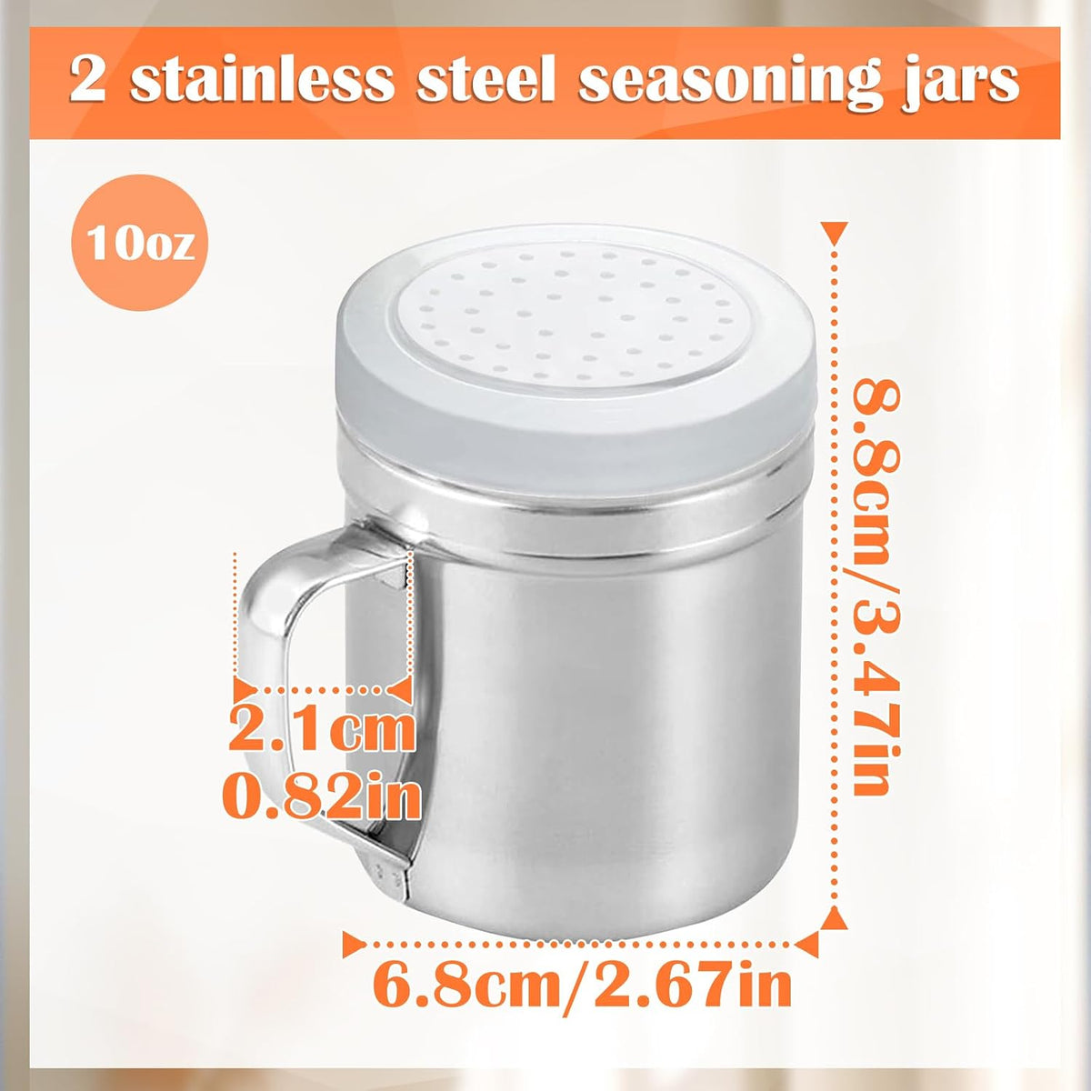 2Pcs Metal Salt Pepper Dredge Shakers, Stainless Steel Pepper Shaker Seasoning Jar With Handle, With Hole And Cover, Suitable For Pepper, Cinnamon And Coffee Spice Jars (Small-6OZ)