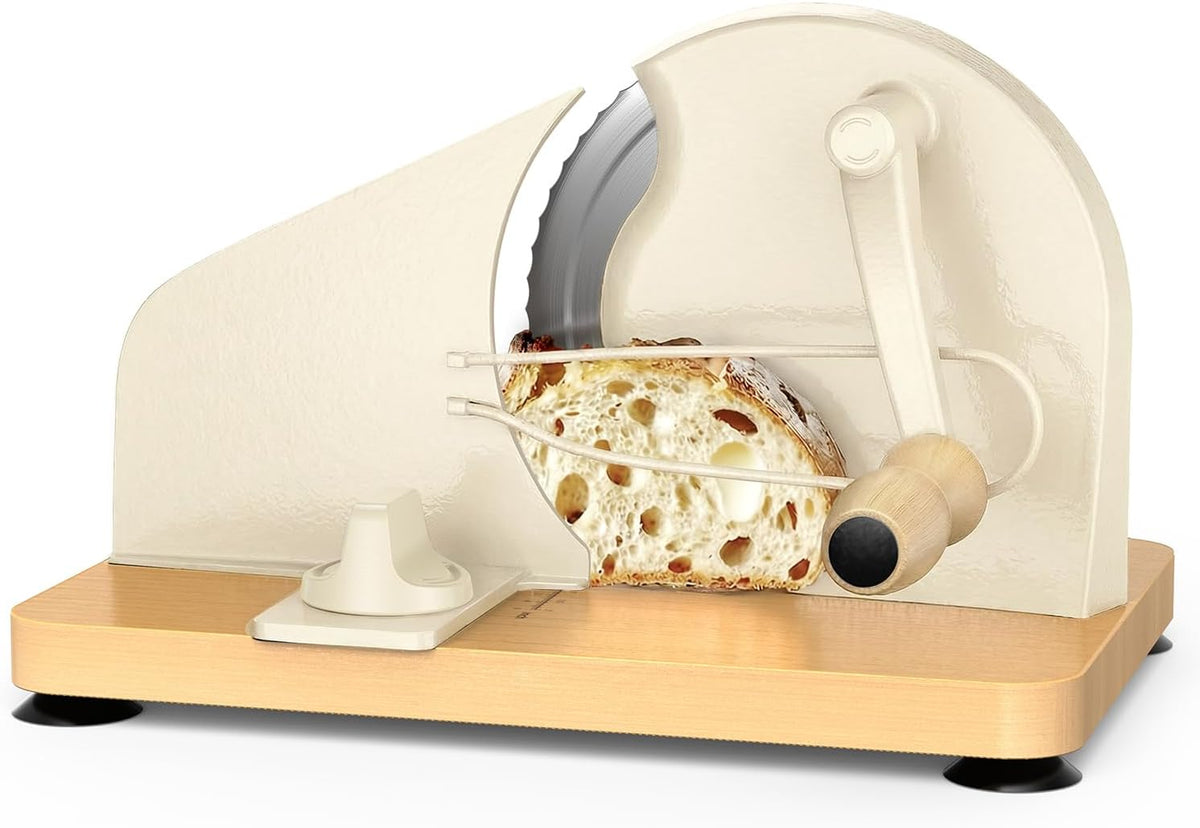 Upgraded Manual Bread Slicer for Homemade Sourdough Bread Adjustable Thickness& Evenly Slicing, Metal Guide, Hand Crank Bread Slicer with Scale Line & Suction Base,Sharp Stainless Steel Blade