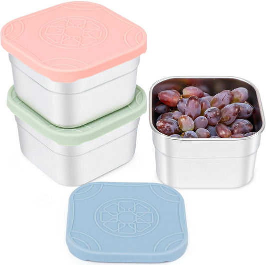 Caperci 25oz Stainless Steel Food Containers, 3-Pack Bento Lunch Box with Silicone Lids, Leak-Proof Reusable Meal Prep Container for Sandwiches & Snacks, BPA-Free (720ML)