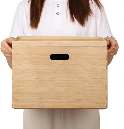 BAMOTTO CRAFTBAMBOO 2-Piece Large Bamboo Storage Box Set - 7.1in High Stackable Deep-Drawer Organizer, Lidless Bin for Kitchen Cutlery Utensils, Home & Office (14.6"x10.2"x7.1"+14.6"x10.2"x3.1")