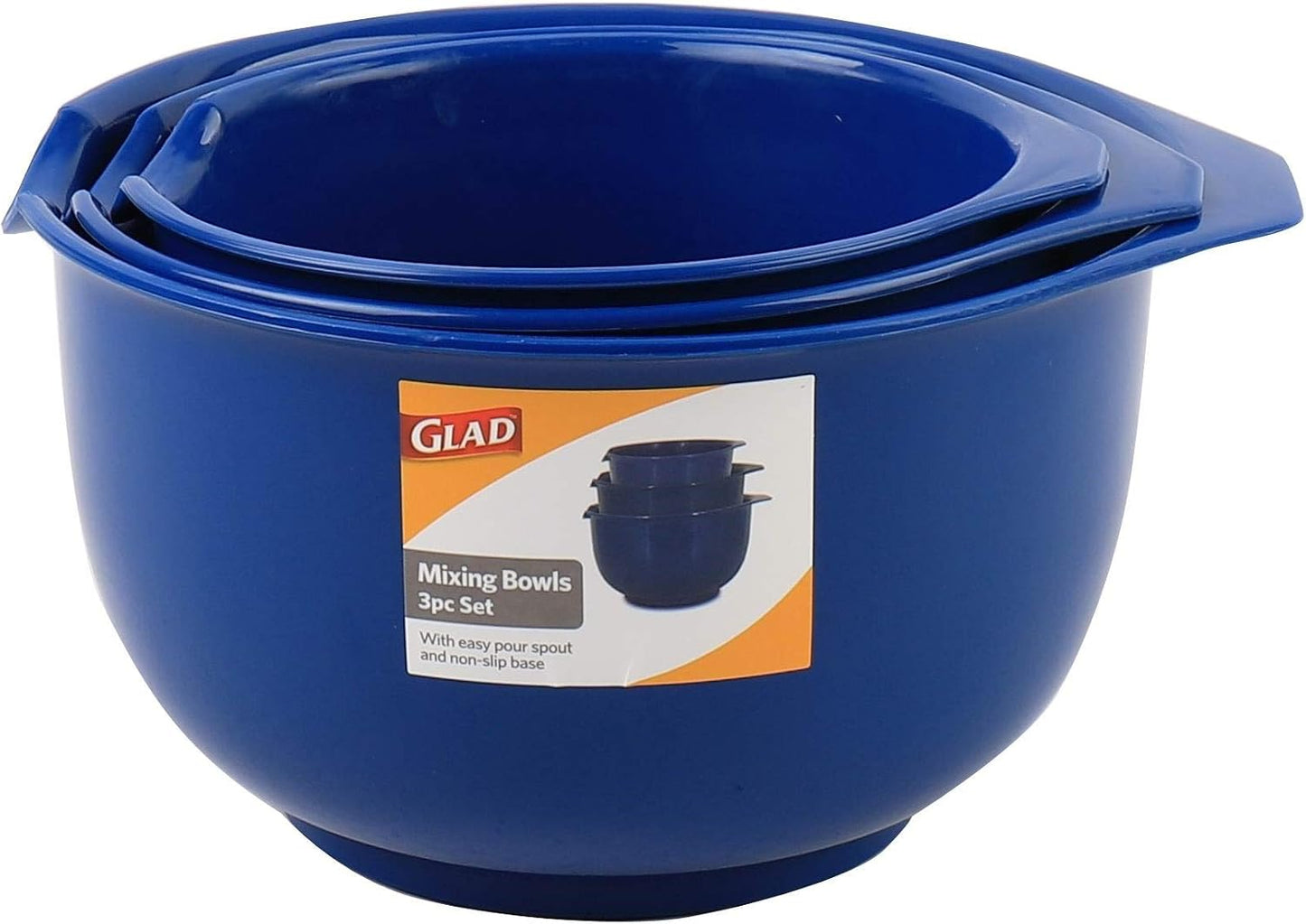 Glad Mixing Bowls with Pour Spout, Set of 4 - Nesting Plastic Bowls (1.2qt, 1.9qt, 2.8qt, and 3qt with Handle) - Non Slip Base, Dishwasher Safe Kitchen Cooking and Baking Supplies, Green