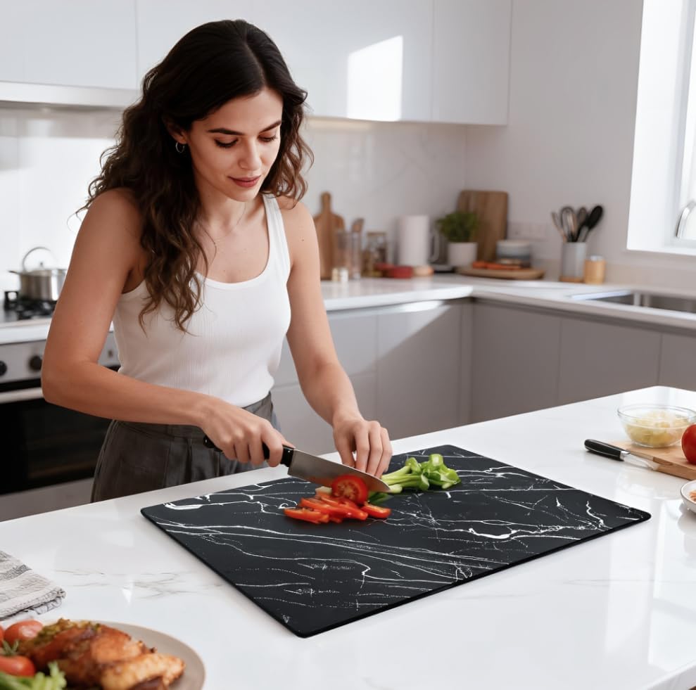 Murrey Home Glass Cutting Board Set for Kitchen Counter, Tempered Glass Chopping Boards Dishwasher Safe, Small Clear Countertop Tray, 16"x12"x2PC
