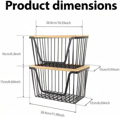2 Pack Onion and Potato Storage Bins, Stackable Pantry Organizers Storage, Large Wire Storage Basket for Onion, Potato, Fruit, Vegetables
