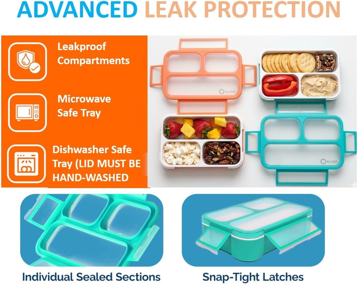 Small Snack Containers for Kids Toddlers - 3 Compartments (Set of 2) - Leak-Proof Reusable Boxes with Lids - BPA-Free Plastic Mini Bento Lunch Box - Holds 2 Cups Capacity (Pastel Blue+Teal Sparkle)