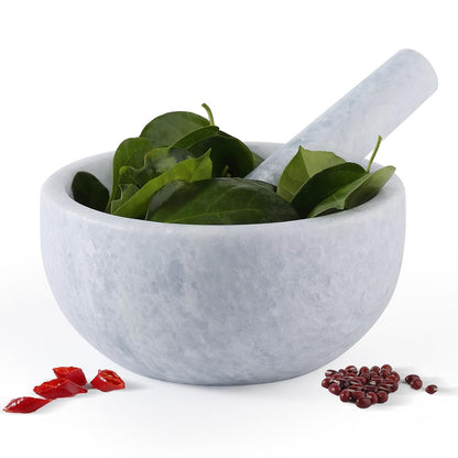Koville Luxury Marble Mortar and Pestle Set, 7"-4cups Grinder Bowl for Guacamole, Salsa, Pill Crusher, Spice, Herb, Garlic, Nut, Heavy Duty Grinder for Kitchen