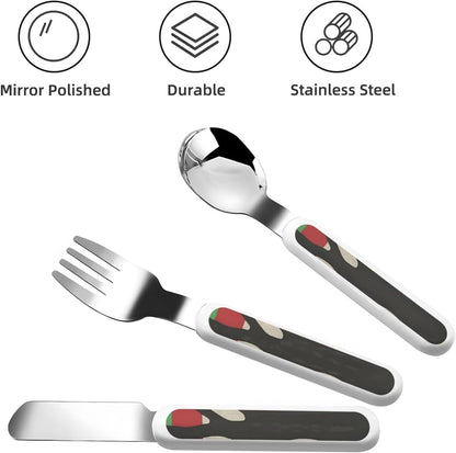 Stainless Steel Kids Silverware Set, Tree Palestinian Flag Utensil Set Reusable Children Safe Knife Spoon Fork Set With Storage Case Dishwasher Safe For Lunch, Travel Outdoors