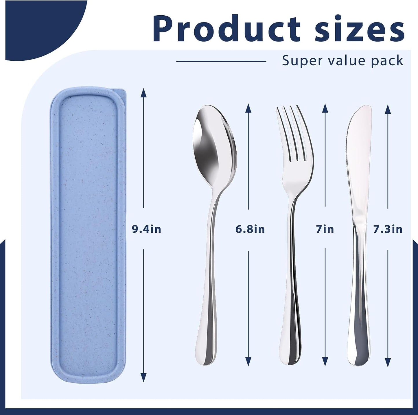 HANSGO Travel Utensils with Case, 4PCS Stainless Steel Portable Cutlery Set, Built-in Card Slot Design for Fixing Tableware, Easy-Open Lid, Lunch Box for Camping Work School, Dishwasher Safe, Beige