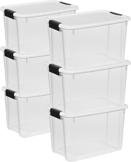 Sterilite 6-Pack Ultra Latching Box, Storage Bins with Lids, Clear Plastic, 18 Qt – Large Heavy-Duty Organizing Bin Containers for Home, Closet, Kitchen, Pantry, Bathroom, and Office
