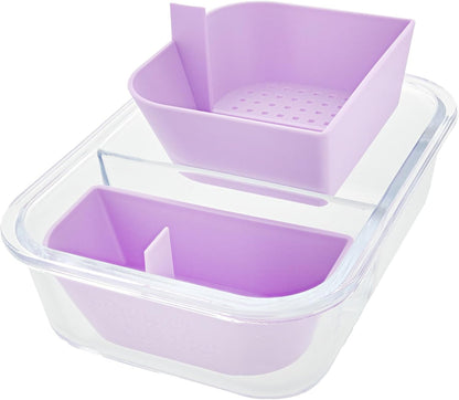 Two Compartment Borosilicate Glass Container Cleaning Tool with Sealable Lid (Full Melt Sand)