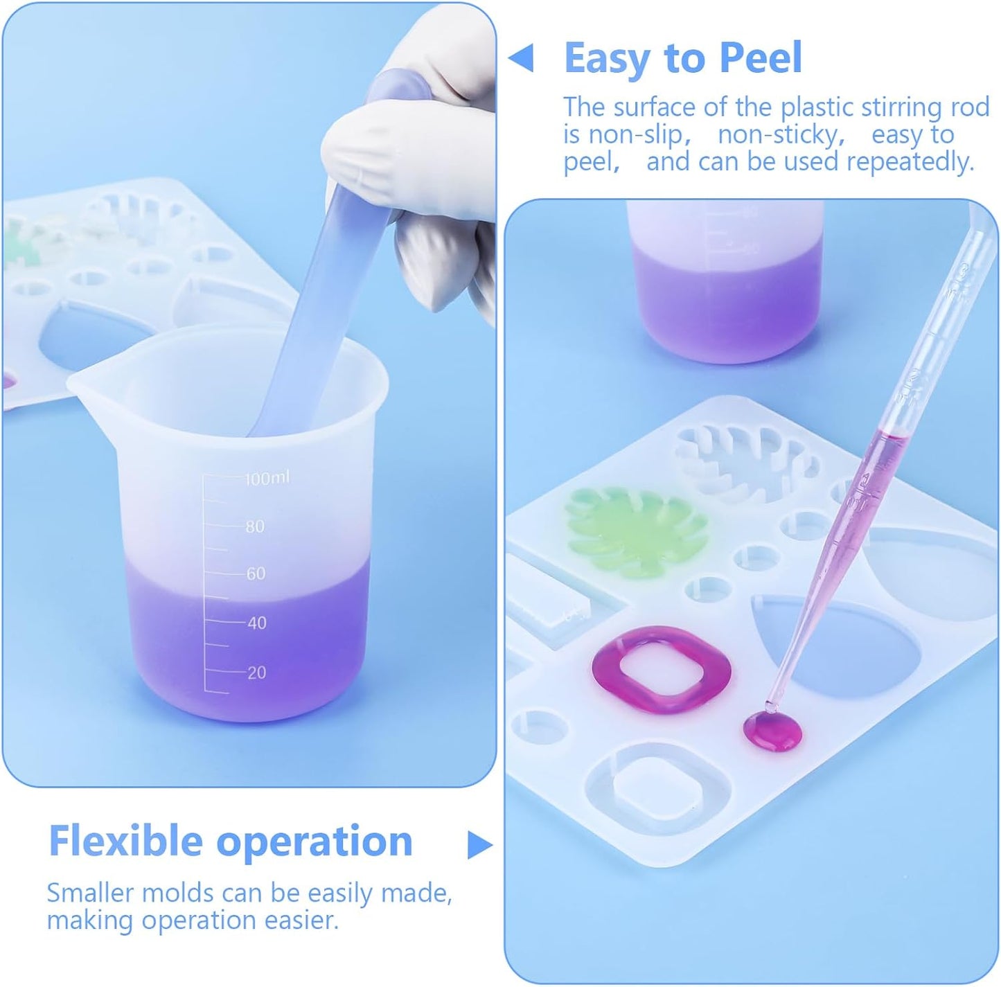 KISREL Silicone Measuring Cups for Resin, Resin Supplies with 600&100ml Cups, Resin Mixing Cups, Silicone Stir Sticks, Epoxy Mixing Cup