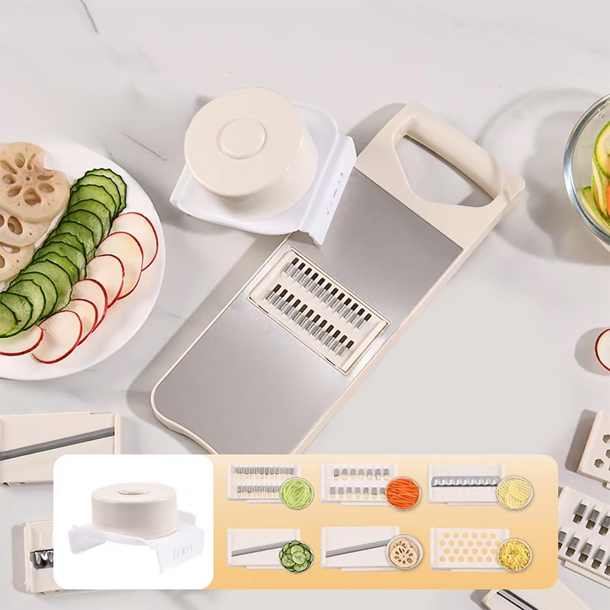 NACOLUS 5 In 1 Mandoline Slicer with Slide-On Hand Guard - Vegetable Slicer, Carrot Shredder,Safe Potato/Garlic Slicer Vegetable Cutter, Waffle Fry Cutter (Green, 5-in-1)