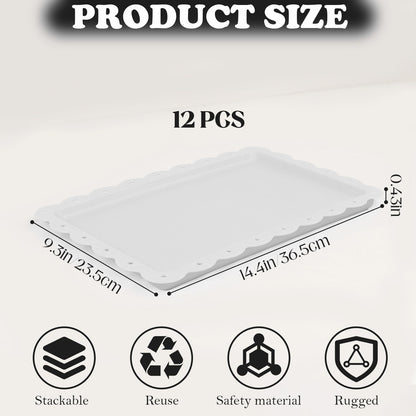 Food Tray, 12 Pack Serving Tray Serving Platter Cookies Dessert Plates,Disposable Plastic Serving Trays Rectangle Dessert Trays for Party, Wedding, Restaurant, 14.4" X 9.3" (White)