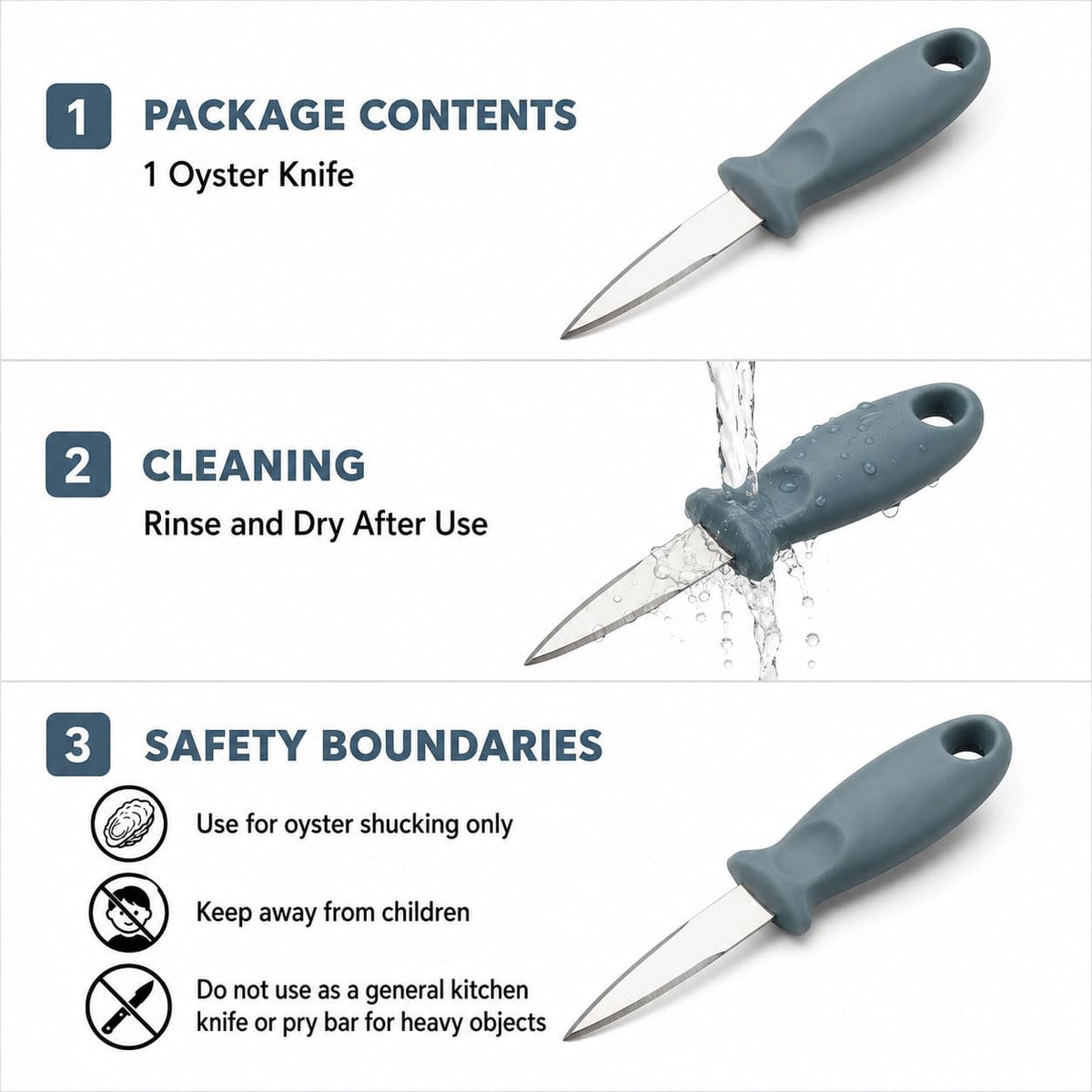 Cabilock Oyster Shucking Knife, Stainless Steel Oyster Shucker with Plastic Handle, Non-slip Clam Opener, Seafood Opening Tools for Shellfish