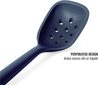 Calphalon Edge Silicone Spoon, Flexible Silicone Cooking Spoon with Reinforced Core, Heat-Resistant Nonstick-Safe Kitchen Spoon for Stirring, Mixing & Serving, Navy