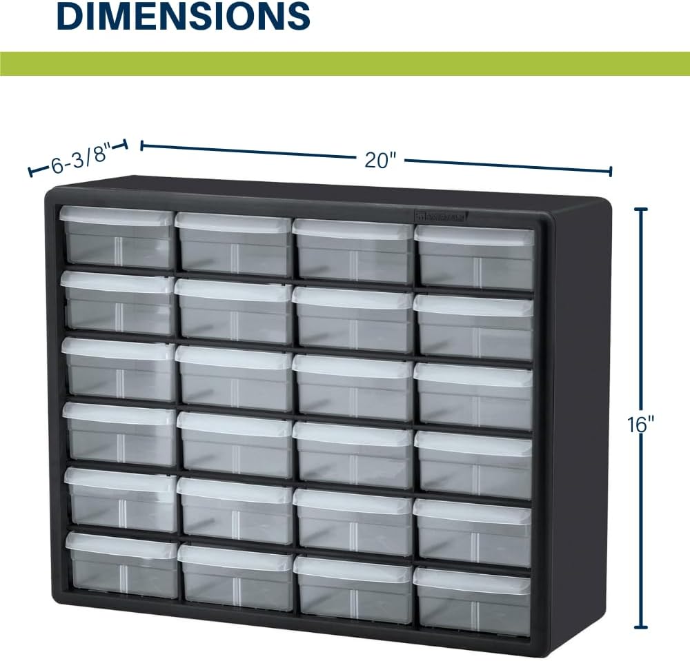 Akro-Mils 44-Drawer Plastic Drawer Storage Cabinet for Garage Organization, Bead Organizer, Building Bricks Storage, Teacher Toolbox, Makeup Organizer, 20" W x 6" D x 16" H, 10144 Black