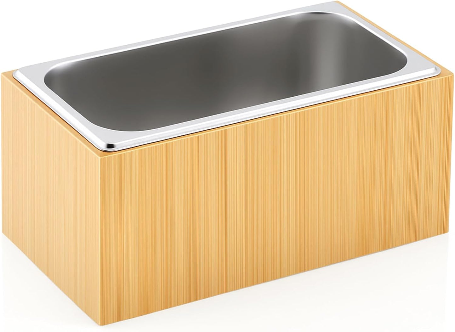Honeydak Large Ice Housing Bin with Removable Tray Ice Holder Container Wine Beer Champagne Drink Bucket Beverage Tub for Freezer Display Buffet Counter Party Chiller (Bamboo and Steel)