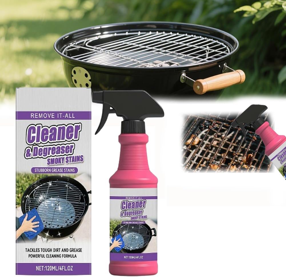 Fast-Acting Heavy-Duty Grill Degreaser Spray, 120ml BBQ Grill Cleaner, 𝐆rill and Smoker Cleaner and Degreaser,Safe for Stainless Steel & Porcelain, Removes Burnt Food & Grease (1 Pcs)