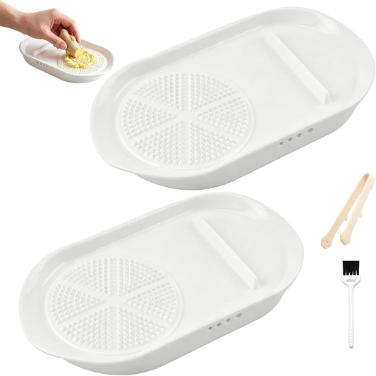2 PCS Ginger Grater, 4 in 1 Ceramic Garlic Puree Grinder Plate with Brush and Clip