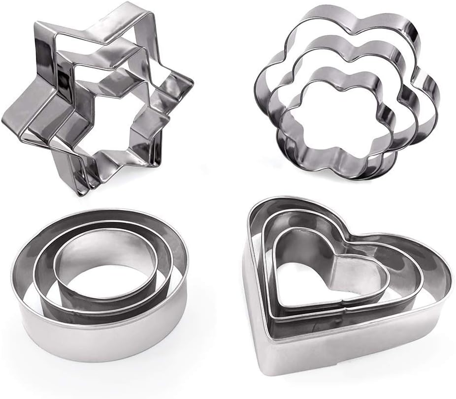 MCIGICM Cookie Cutters Set 12PCS: Flower Round Heart Star Shape Cookie Mold