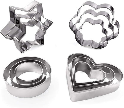 MCIGICM Cookie Cutters Set 12PCS: Flower Round Heart Star Shape Cookie Mold