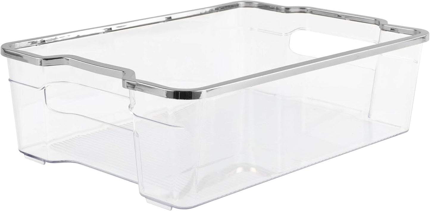 SIMPLEMADE Clear Refrigerator Organizer Bins - Clear Bins for Fridge, Containers for Fridge and Freezer, Multipurpose Storage for Kitchen, Office, Bathroom, Pack of 3 (Design 2)