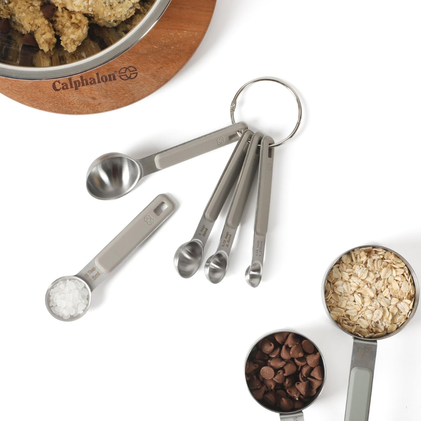 Calphalon Prime Measuring Cups, Kitchen Measurement Cup, 4-Piece Stainless Steel Kitchen Measuring Cup with Navy Silicone Handle Accurate, Durable for Dry and Liquid Ingredients