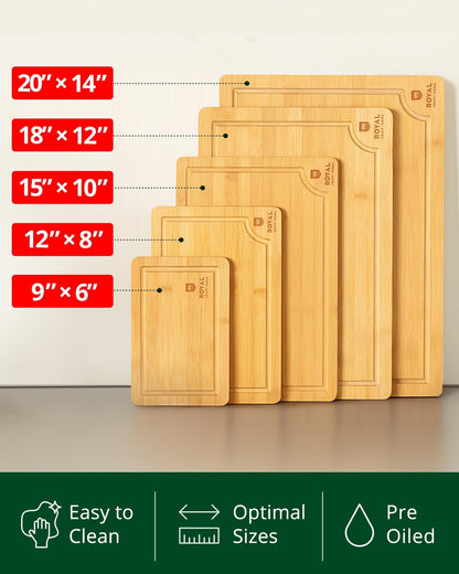 ROYAL CRAFT WOOD Wooden Cutting Boards for Kitchen Meal Prep & Serving - Bamboo Wood Serving Board Set with Deep Juice Groove Side Handles - Charcuterie & Chopping Butcher Block for Meat