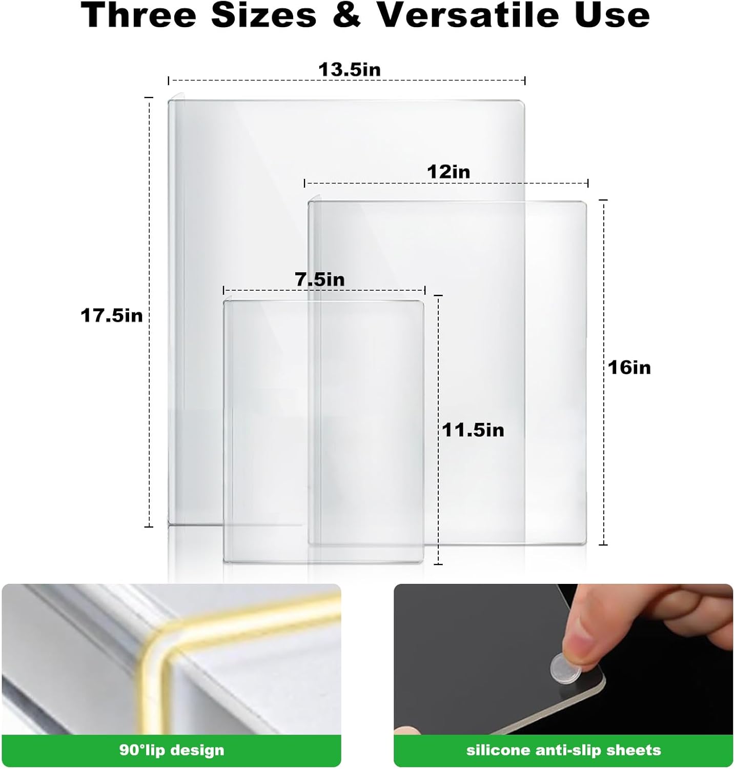 3-Piece Acrylic Cutting Board Set with Counter Lip, 3 Sizes (17.5x13.5/16x12/11.5x7.5Inch) for Kitchen Countertops, Non-Slip Durable Black Countertop Protector, Ideal for Home Decor Housewarming Gifts