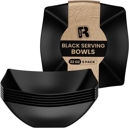 R-kay 6 Pack Square Plastic Serving Bowls - Clear Plastic bowls 16 Oz - Disposable Serving Bowls Heavy Duty For Weddings Catering And Birthday parties