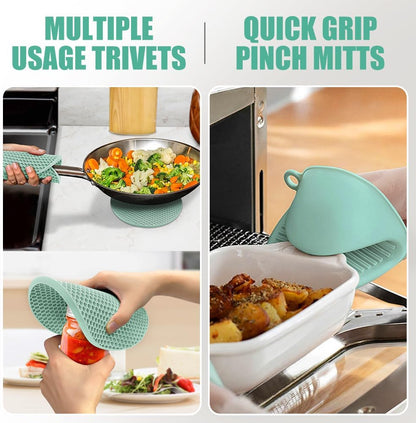 RORECAY Silicone Oven Mitts and Pot Holders Sets, Gloves for Kitchen, Beige
