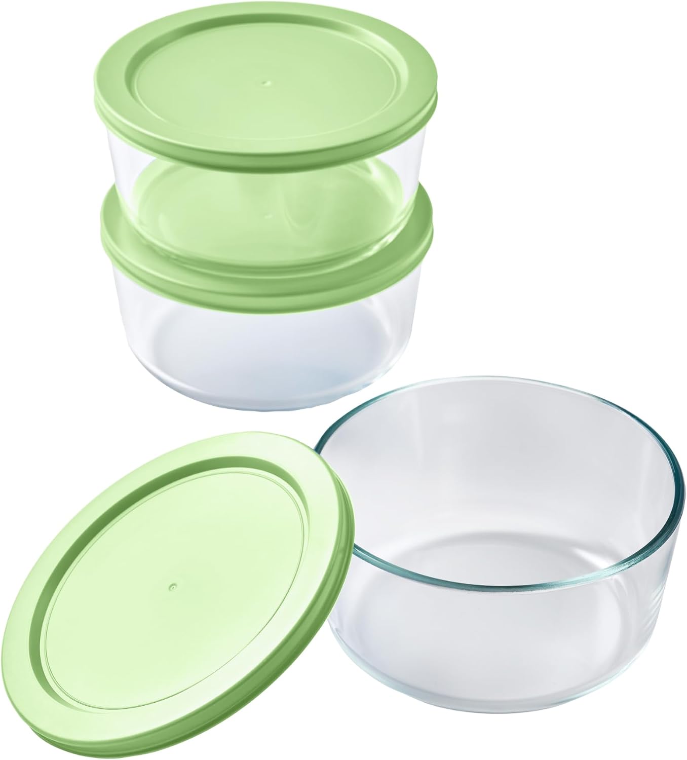 6-Piece Glass Food Storage Containers Set (3 Containers + 3 BPA-Free Lids) | 2-Cup, Leakproof | Microwave, Freezer, Oven & Dishwasher Safe | Ideal for Meal Prep & Pantry Organization, Pistachio