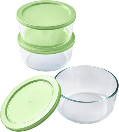 6-Piece Glass Food Storage Containers Set (3 Containers + 3 BPA-Free Lids) | 2-Cup, Leakproof | Microwave, Freezer, Oven & Dishwasher Safe | Ideal for Meal Prep & Pantry Organization, Pistachio