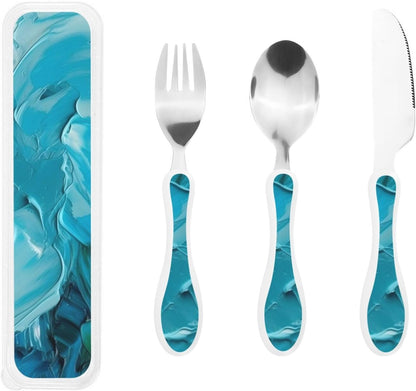 3-Piece Kids Silverware Set With Storage Case, Stainless Steel Reusable Children Safe Knife Spoon Fork Set Shih Tzu Dog Children Flatware Set For Kids Lunch Box