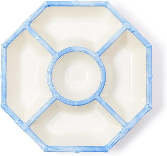 Two's Company French Blue Bamboo Touch Chip and Dip Bowl, 15.5-Inch, Melamine