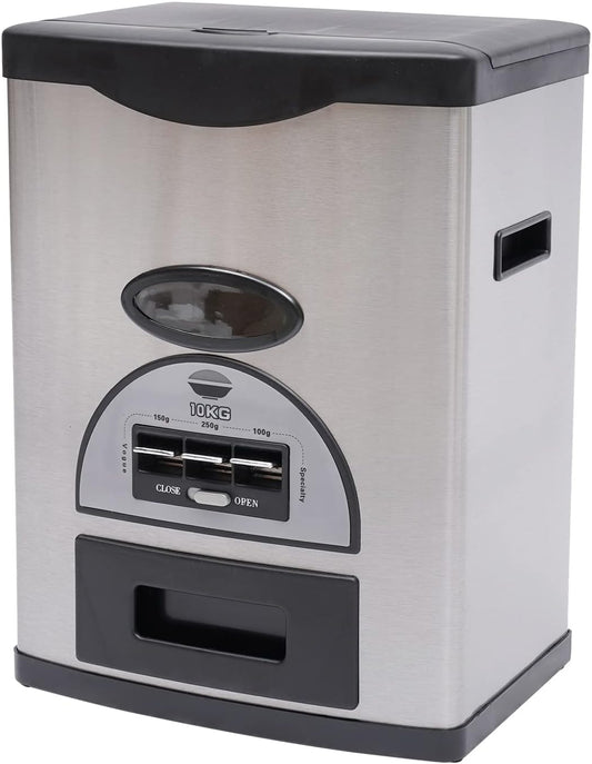 Auto Rice Dispenser Container,10KG Stainless Steel Rice Storage Container,Black Dispenser Three Gears Measuring Rice Storage for Home,Kitchen,Dining