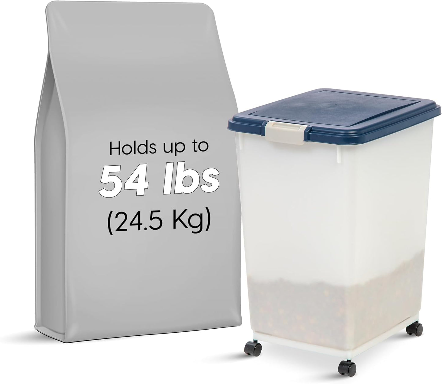 IRIS USA Airtight Dog Food Storage Container, Up to 30 lbs, Attachable Wheels, for Dog Cat Bird and other Pet Food Storage Bin, Keep Fresh, Easy Mobility, BPA Free, Black