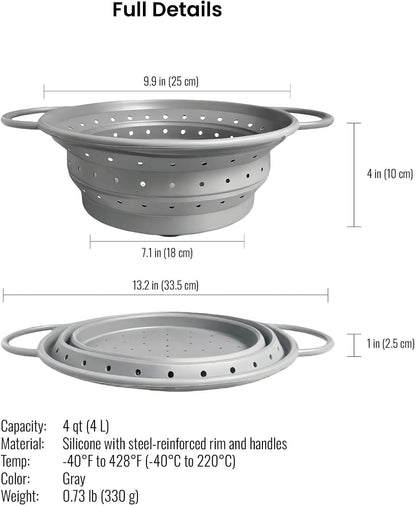 2‑Quart Silicone Collapsible Colander & Kitchen Collapsible Strainer