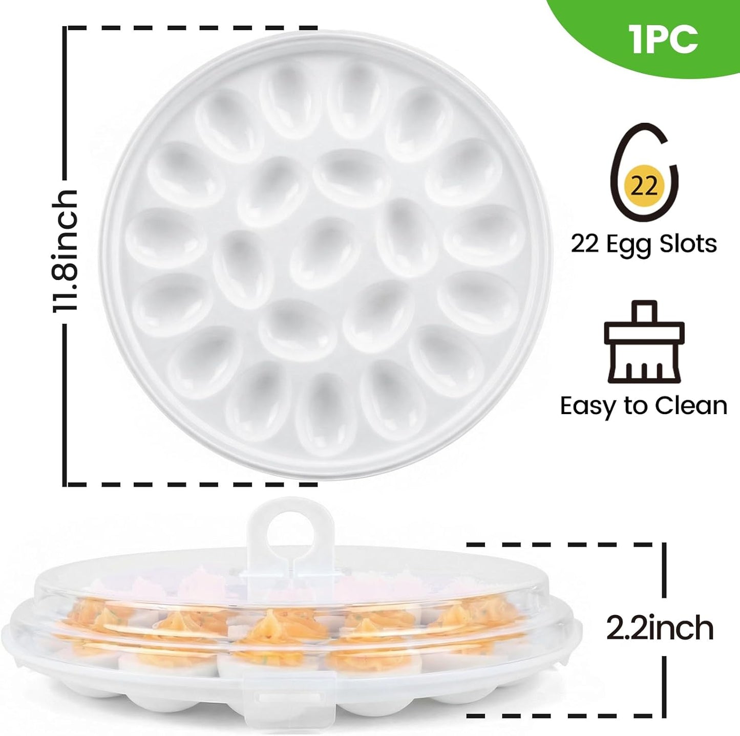 HANSGO Deviled Egg Containers with Lid, Deviled Egg Platter Carrier Holder Trays with 22 Slots for Holiday Party and Home Kitchen, Green