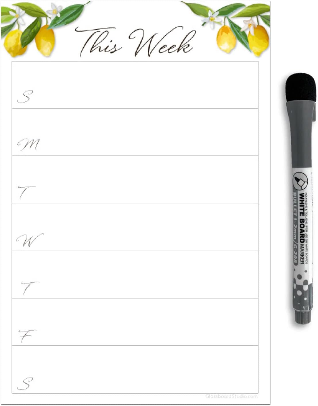 Dry Erase Weekly Calendar Planner Sticker Decal | Removable & Reusable | Magnetic Fine-Tip Marker Included (6 x 9 inches, White)