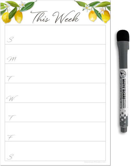 Dry Erase Weekly Calendar Planner Sticker Decal | Removable & Reusable | Magnetic Fine-Tip Marker Included (6 x 9 inches, White)
