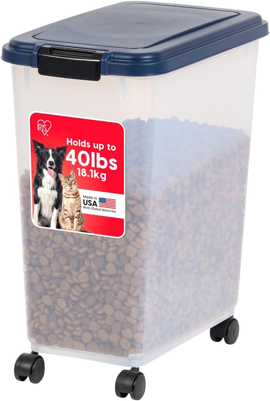 IRIS USA Airtight Dog Food Storage Container, Up to 30 lbs, Attachable Wheels, for Dog Cat Bird and other Pet Food Storage Bin, Keep Fresh, Easy Mobility, BPA Free, Black