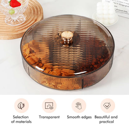 Divided Clear Snack Serving Tray with Lid, 6 Compartments Round Plastic Food Storage Organizer for Fruits, Nuts, Candies, Cookies, Stackable Snackle Box for Kitchen, Party and Picnic(Grey)
