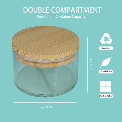 3.4 oz Double Compartment Condiment Container with Bamboo Lids, Leakproof Reusable Salad Dressing Container to Go 3 Pack Dip Sauce Cups for Lunch Box, Picnics,Travel Meal Prep, Kitchen Storage