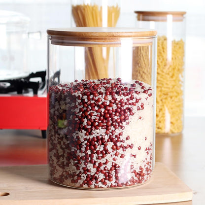 Set of 2 Large Glass Food Storage jar, 100 FL OZ (3000ml) Glass Flour Canister with Airtight Bamboo Lids for Kitchen Corner, BPA-Free Flour Container for Sugar, Ground Coffee, Rice and Dry Food