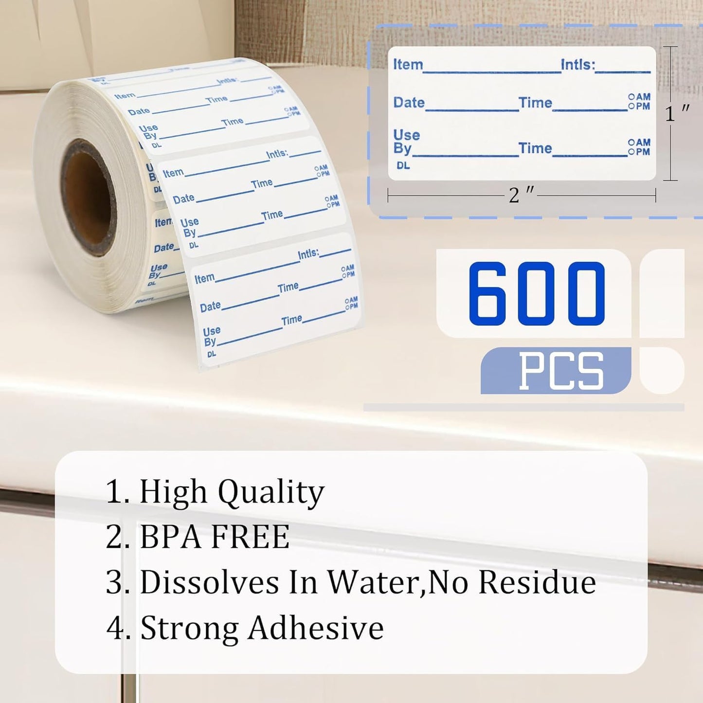 L LIKED Dissolvable Labels, 2x1 Inch, 300 Stickers, Use by Food Rotation Labels for Storage and Container
